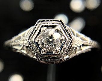 Antique Filigree Engagement Ring (A2499)