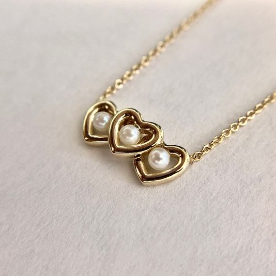Vintage 14k Solid Gold Pearl Heart Necklace (A258… - image 1
