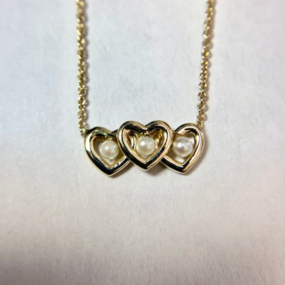 Vintage 14k Solid Gold Pearl Heart Necklace (A258… - image 5