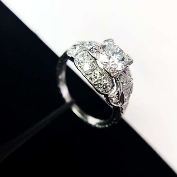 Art Deco Solid Platinum and Diamond Engagement Ri… - image 2