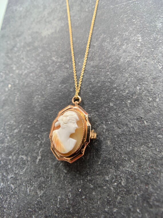 10k Yellow Gold Vintage Cameo Pin/Pendant with 14… - image 3