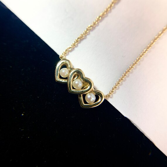 Vintage 14k Solid Gold Pearl Heart Necklace (A258… - image 8