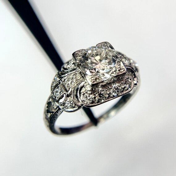 Art Deco Solid Platinum and Diamond Engagement Ri… - image 3