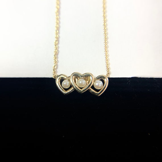 Vintage 14k Solid Gold Pearl Heart Necklace (A258… - image 2