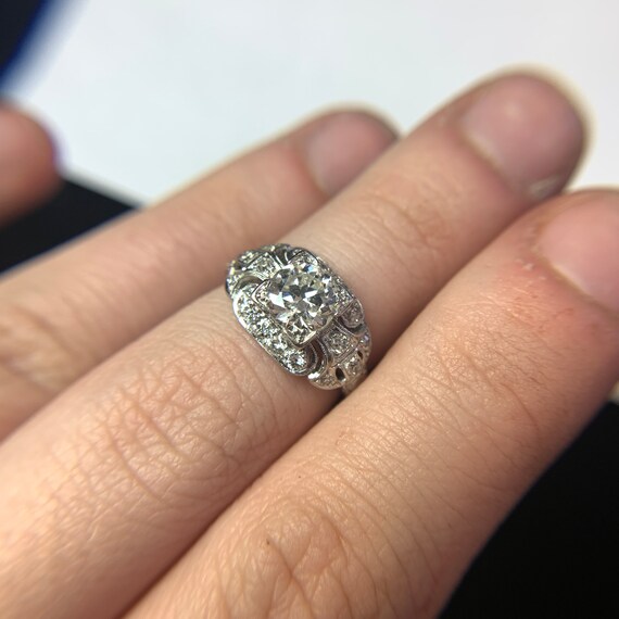 Art Deco Solid Platinum and Diamond Engagement Ri… - image 4