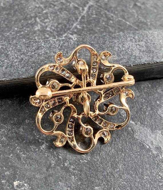 14k Yellow Gold and Diamond Starburst Brooch Pin … - image 8