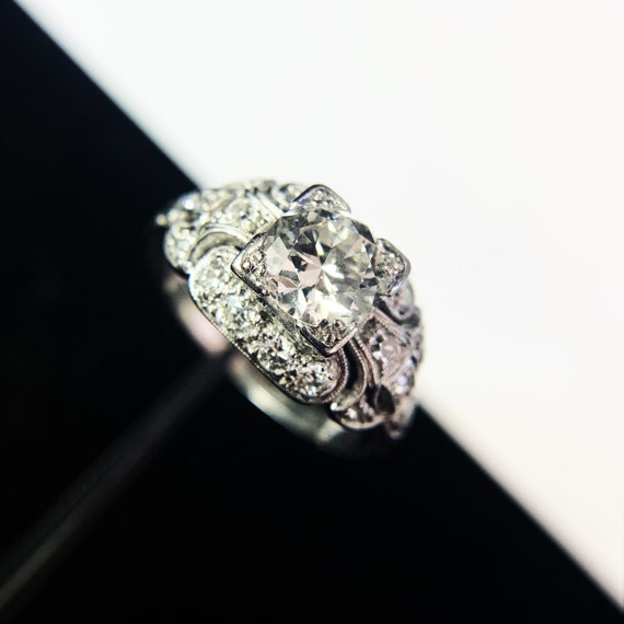 Art Deco Solid Platinum and Diamond Engagement Ri… - image 1