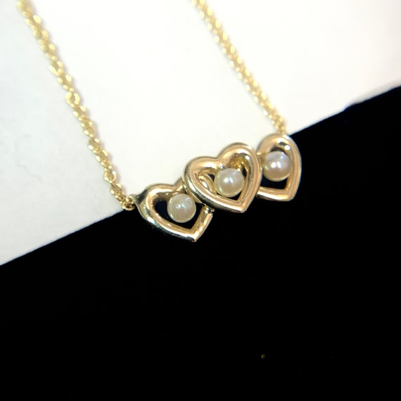 Vintage 14k Solid Gold Pearl Heart Necklace (A258… - image 3