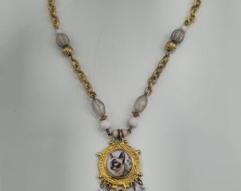 Siamese Cat glass cameo necklace vintage upcycled