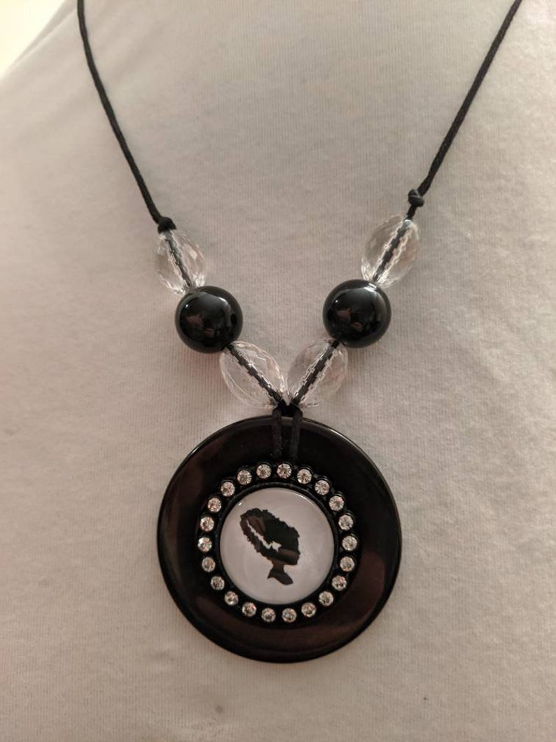 Halloween bride of frankenstein glass cameo necklace