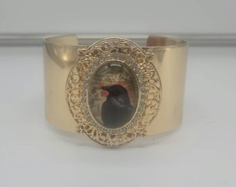 crow raven glass cameo cuff bracelet