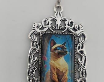 Siamese Cat glass cameo necklace
