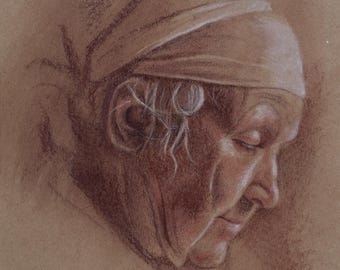 The Baker, Fine Art Print, Portrait, Charcoal Drawing, Wall Decor