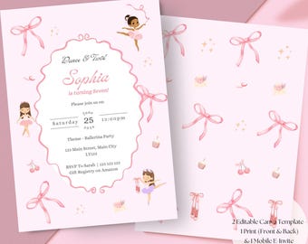 Ballerina Birthday Invitation: Pink Tutu Ballet Party, Girls Dance Invite | Editable Canva Template, Printable, Mobile, Instant Download