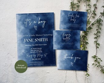 It’s A Boy! Baby Shower Bundle EDITABLE Baby Shower Games, Blue Boy Baby Shower Invitation, Canva Templates, Customizable Printable Invite