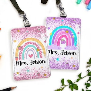 Presente personalizado de volta às aulas para professores, porta-carteira de couro personalizado para professores, acessórios personalizados para cordões de professores, materiais escolares para professores