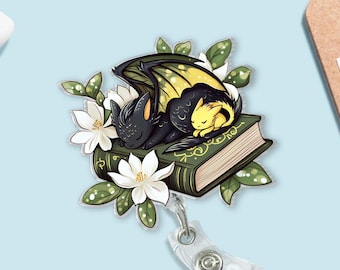 Fantasy Bookish Badge Reel, 4th Wing Interchangeable Badge Reel, Book Lover Gift, ID Holder,Badge Clip for Reader, Fantasy Dragon Badge Reel