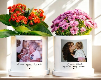 Personalized Photo Plant Pot, Gift for Mom Dad, Custom Polaroid Photo Flower Pot, Gift from Daughter, Custom Gift for Mom, Picture Pot Gifts