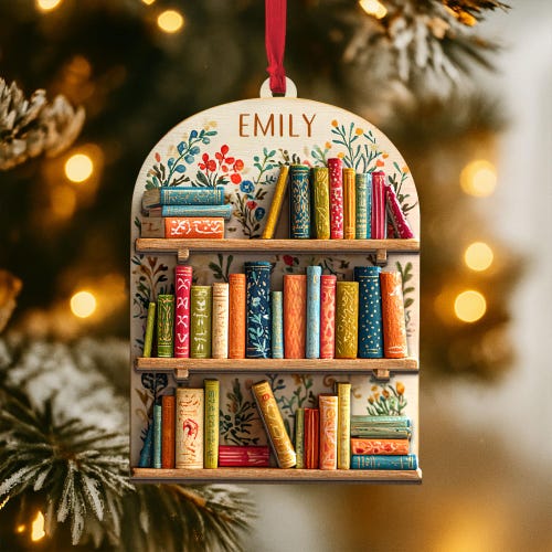 Bookshelf Ornament, Book Lover Gift, Book Club Ornament Gift, Book Exchange Gift, Bookshelf Decor, Librarian Xmas Gift
