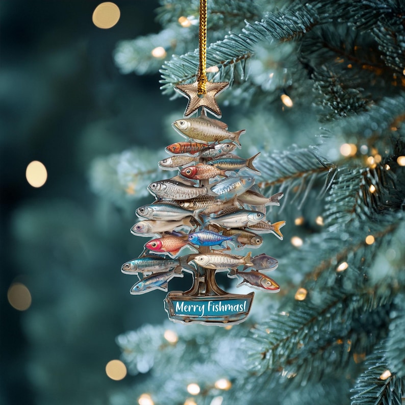 Personalized Merry Fishmas Tree Ornament, Fishing Ornament, Fishing ...