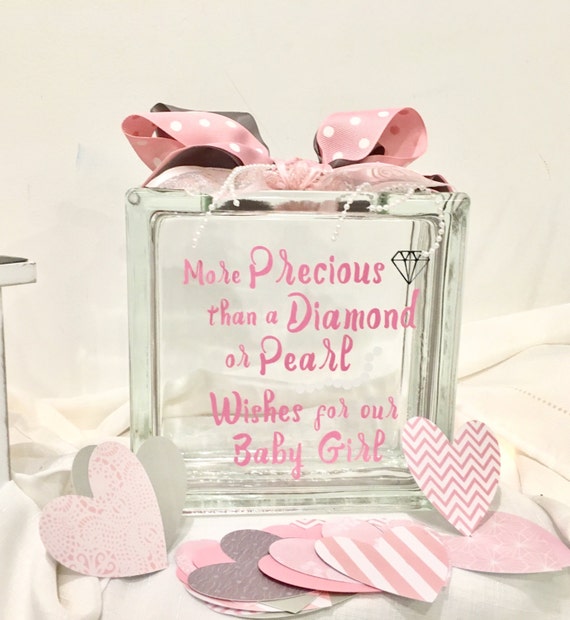 Baby Shower Guest Book Wish Block Jar Glass With Light Pink And Gray Diamonds Pearls