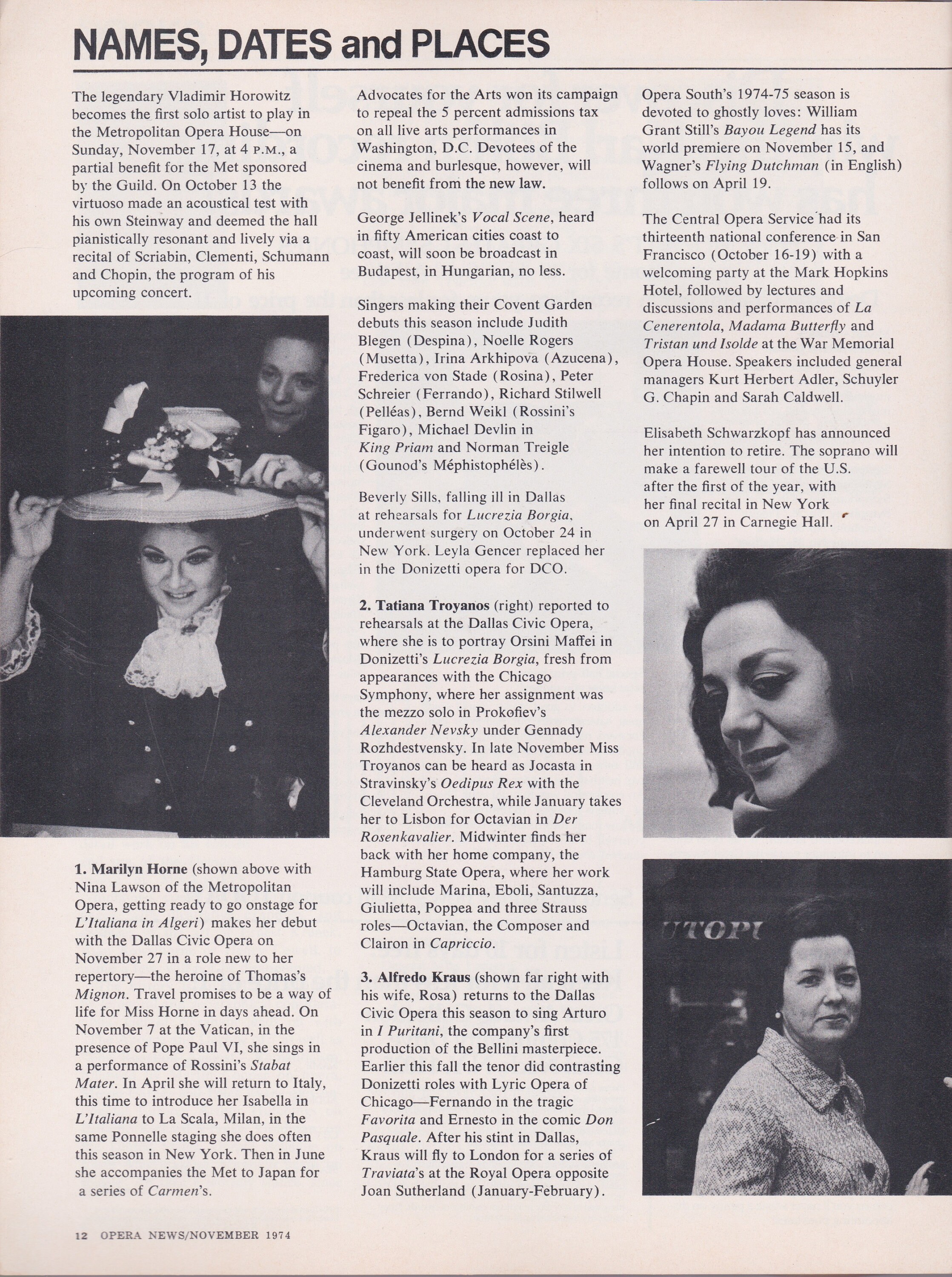 Vintage OPERA NEWS Magazine. Nov. 1974. Vol 39 No.5. Full Page Etsy