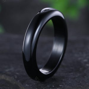 Vintage 6mm black onyx wedding band mens gothic black onyx ring women anniversary gift for him her dainty unique engagement ring