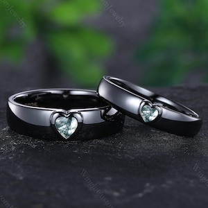 2 STÜCKE Einzigartige Herzförmigen Moos Achat Paar Ring Set Seine & Her Passende Hochzeit Ring Jahrestag Geschenk Moos Achat Braut Verlobungsring Custom