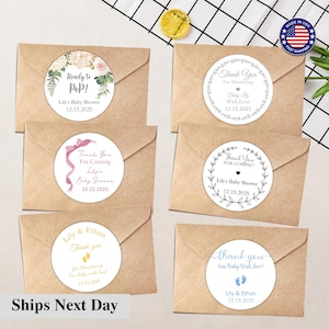 Baby Shower Thank You Stickers, Baby Shower Favor Labels, Botanical Baby Shower, Thank You For Showering Our Baby with Love, Greenery Label