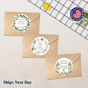 Bridal Shower Favor Stickers, Personalized Floral Labels for Wedding or Baby Shower, Round Thank You Stickers for Treat Bags & Party Favors