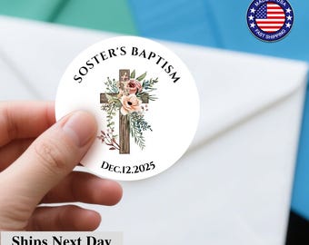 30 MI BAUTIZO ENVELOPE SEALS LABELS STICKERS 1.5\" ROUND FLORAL...