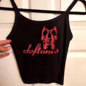 Deftones Tank Top gerippte Hand abgeschnitten roten Glitzer Vinyl Schädel. Numetal Crop Top Vintage Design selbstbetiteltes Album