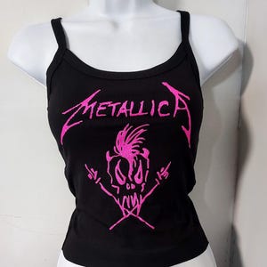 custom band shirt metal tank top hand cropped hot pink glitter skull vintage logo custom band logo crop top custom womens tank ribbed tank