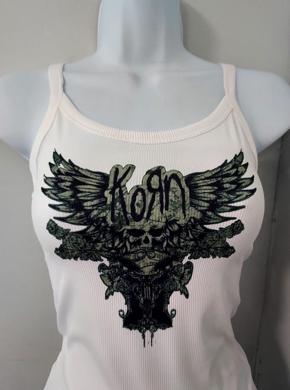 Korn tank top korn shirt korn crop top Numetal tank top ribbed can hand crop if you want just add a message wings vintage art skull metal