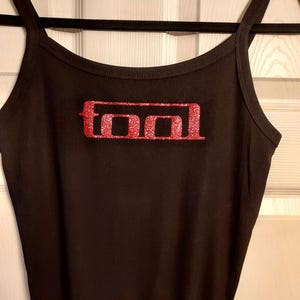 Tool band shirt tool band tank top hand cropped red glitter custom band logo crop top custom womens tank custom design ribbed tank image 1