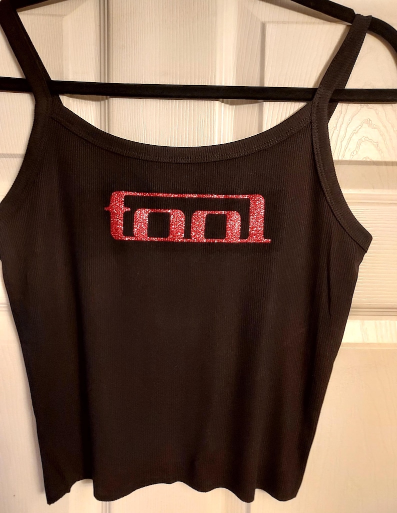 Tool band shirt tool band tank top hand cropped red glitter custom band logo crop top custom womens tank custom design ribbed tank image 1