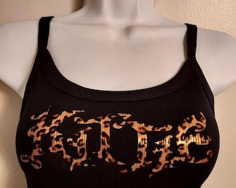 Camiseta de la banda Kittie Camiseta sin mangas de la banda Kittie Diseño de estampado de leopardo Camiseta sin mangas nuMetal Camiseta de la banda con diseño de purpurina roja Camiseta sin mangas Top corto a mano