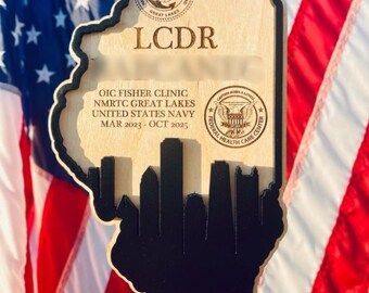 Custom Chicago Skyline Plaque | Military PCS Recognition Gift | Basswood Keepsake