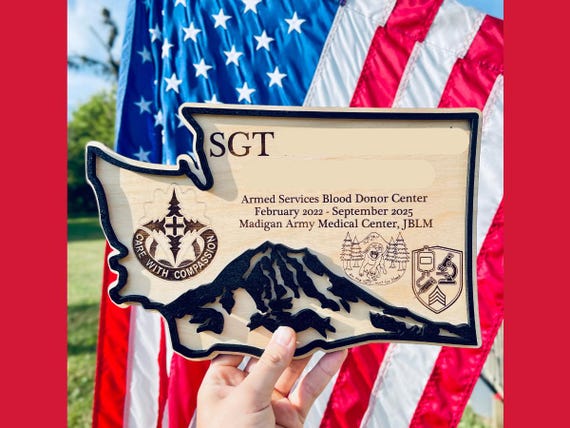 Custom Washington State Military PCS Gift| Engraved Wooden Recognition Plaque | Joint Base Lewis McChord