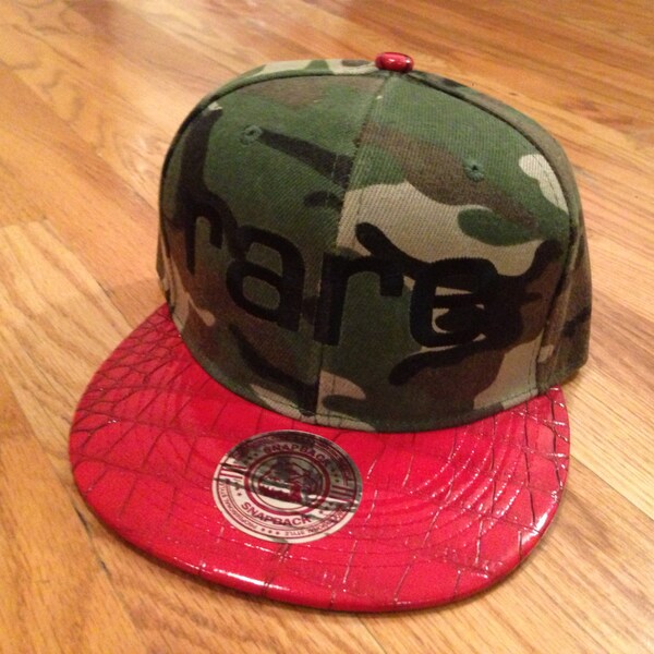 rare. Snap Back Hat, Camo and Red Cap, Faux Snake skin Presale Item