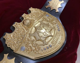 IWGP v2 heavyweight Championship Belt–NJPW Wrestling–Gold Plated ,4mm casted–Real Leather strap, Adult