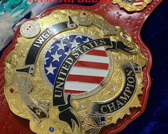 IWGP US (united states) Championship Belt–NJPW Wrestling–Gold Plated–4mm zinc–Real Leather strap, 2 Layerd