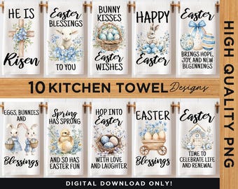 Easter Kitchen Towel Sublimation Bundle, Easter Dish Hand Towel PNG Sublimation Designs, Easter Spring Home Kitchen and Dining Decor