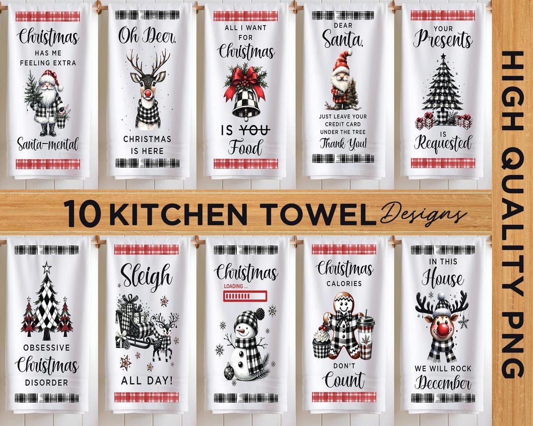 Funny Christmas Kitchen Towel - Let's Be Naughty & Save Santa The Trip, Waffle Weave Dish Towel, 16x24 Inches