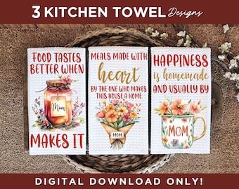 Mom Kitchen Towel Sublimation Design, Mothers Day Kitchen Tea Towel PNG Design, Floral Mother Kitchen Tea Towel Sublimation, Gift for Mom