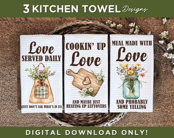 Funny Kitchen Towel Sublimation Designs Sarcastic Kitchen Towel PNG Design Fun Dish Towel Flower Kitchen Tea Towel Sublimation Design Bundle