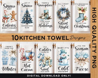 Diseño de sublimación de toalla de cocina navideña divertida, diseño PNG de toalla de cocina con nieve, toalla de cocina blanca navideña, toalla de cocina para Navidad