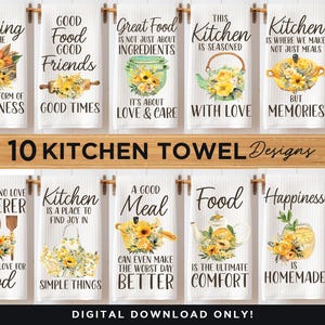 Floral Kitchen Towel Sublimation PNG Designs, Kitchen Sayings Tea Towel PNG, Kitchen & Dining Home Decor png, Cute Flower Dish Towel png