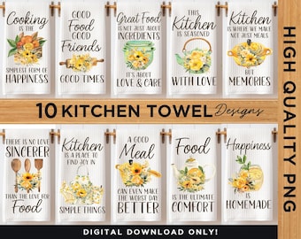 Floral Kitchen Towel Sublimation PNG Designs, Kitchen Sayings Tea Towel PNG, Kitchen & Dining Home Decor png, Cute Flower Dish Towel png