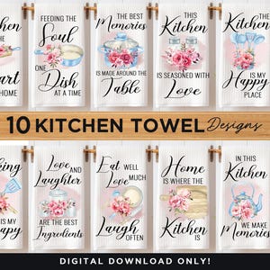 Floral Kitchen Towel Sublimation Designs PNG, Kitchen Quote and Sayings Dish Towel PNG, Kitchen Cooking Tea Towel Designs, Home Decor png